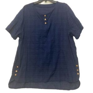 Navy Blue w/Black Plaid Tunic Top NWOT 24.5 p2p